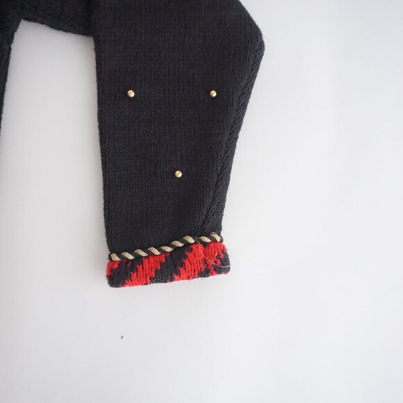 Vintage Gantos Black Knit Red Beaded Swirl Button Up Sweater M - Picture 5 of 13